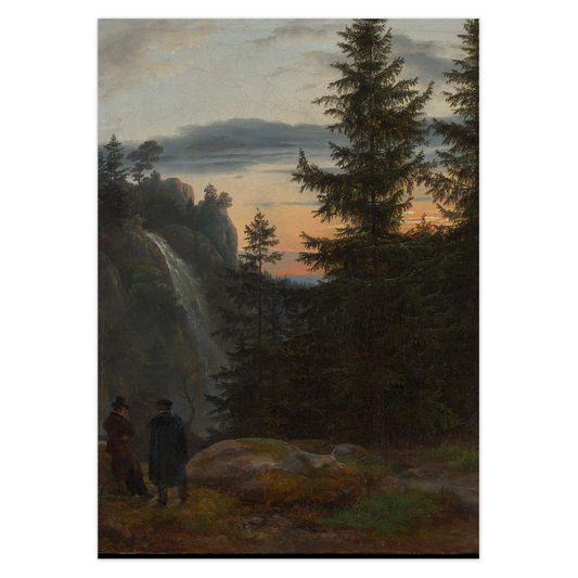 Two Men before a Waterfall at Sunset